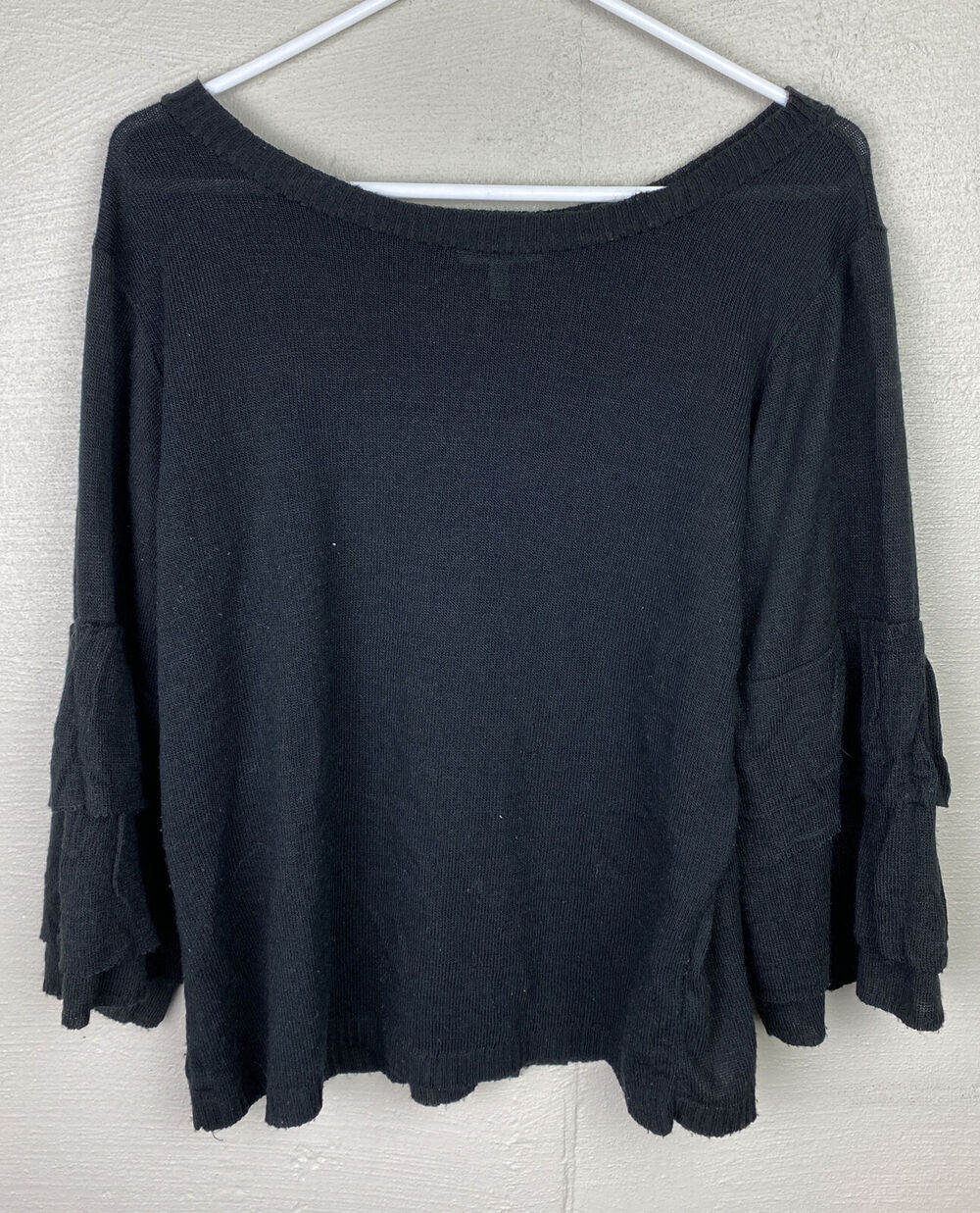 Maurices Women’s Black Knit Sweater Ruffle Layer Sleeves Size Large Button Back